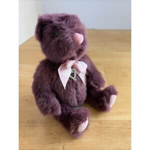Brighton Plush Teddy Bear Heartley Heart Charm & Heart Nose Purple Pink Bow 6"